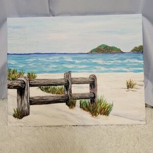 Hand Painted Coastal Beach Scene Canvas Art